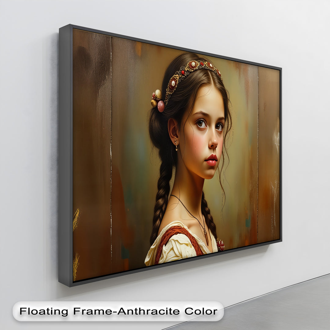 Golden Innocence – Young Girl Portrait Canvas Wall Art | Framed Art