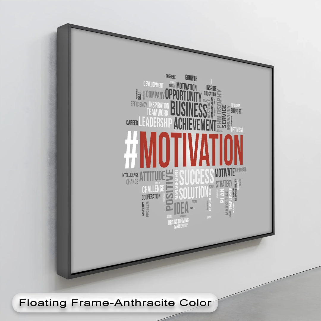 MOTIVATION Word Cloud – Modern Gray Canvas Print
