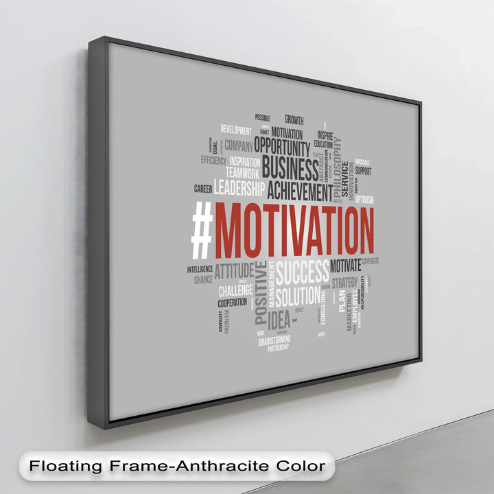 MOTIVATION Word Cloud – Modern Gray Canvas Print