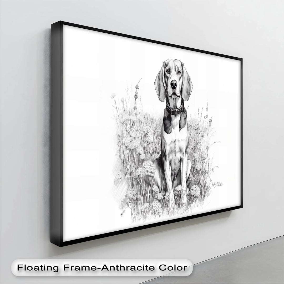 Hound Dog Among Wildflowers Pencil Drawing - Canvas Print - MyPhotoStation