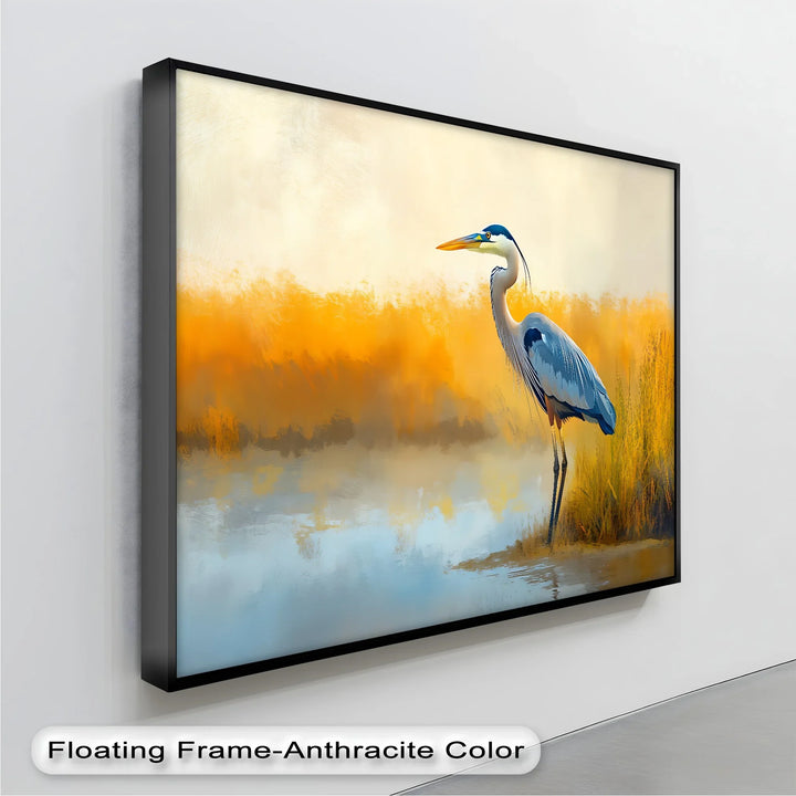 Still Waters – Majestic Heron in Misty Marshland Canvas Wall Art - MyPhotoStation