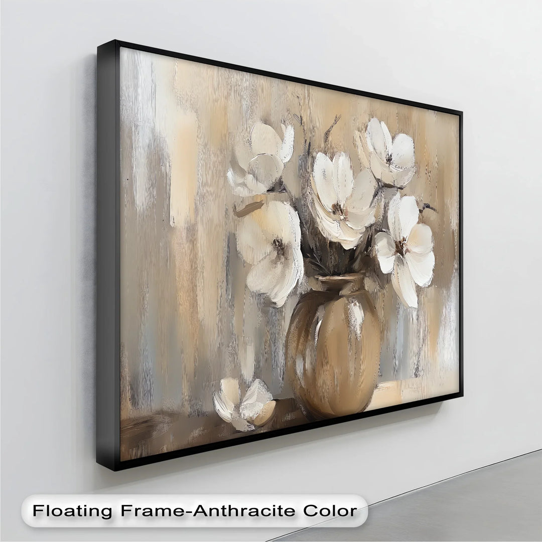 Vintage Serenity – Beige Vase with Cream Flowers Canvas Wall Art - MyPhotoStation