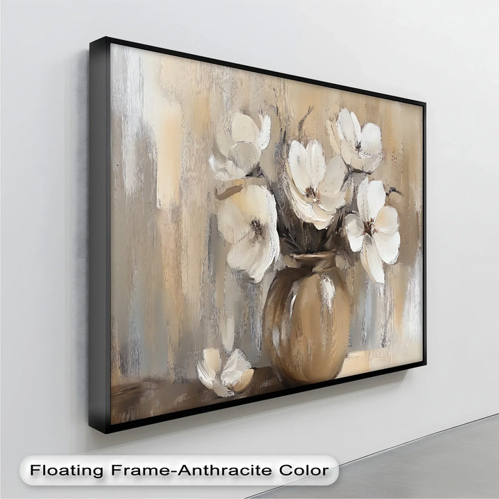 Vintage Serenity – Beige Vase with Cream Flowers Canvas Wall Art - MyPhotoStation