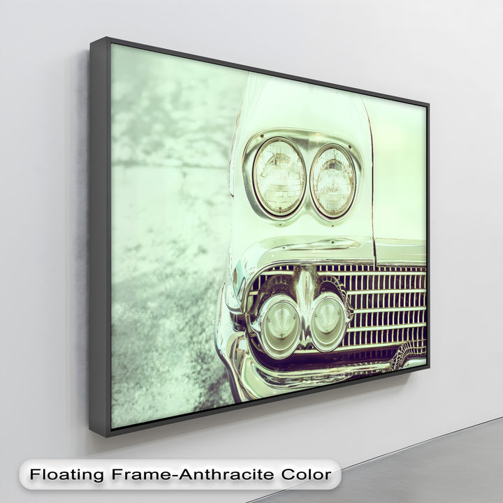 Chrome Stare – Vintage Car Headlight Close-Up Canvas Print
