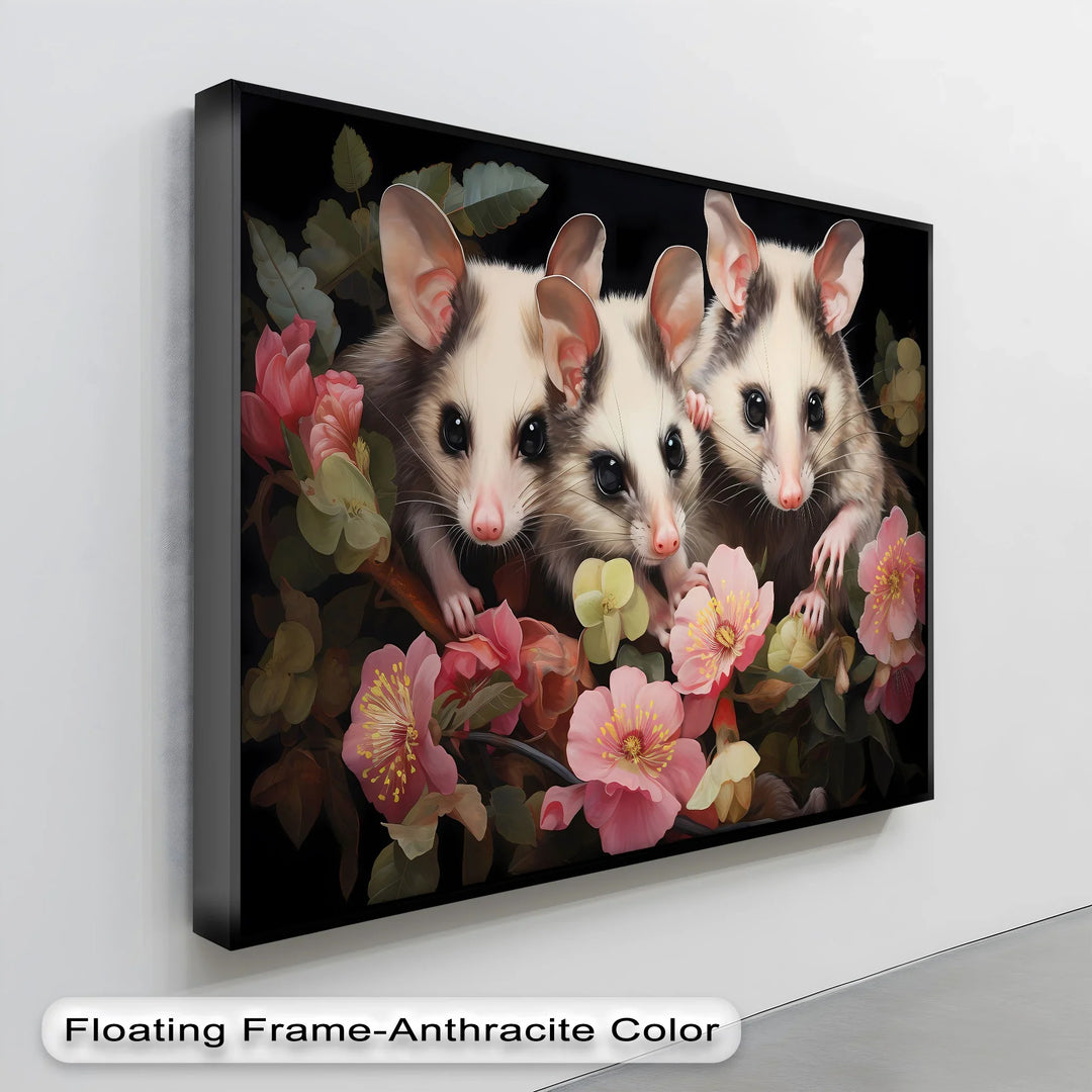 Curious Possum Trio Among Blossoms – Animal Canvas Print - MyPhotoStation