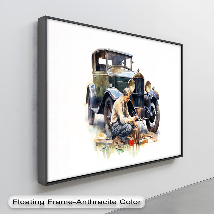Vintage Car Mechanic Scene – Car Canvas Print
