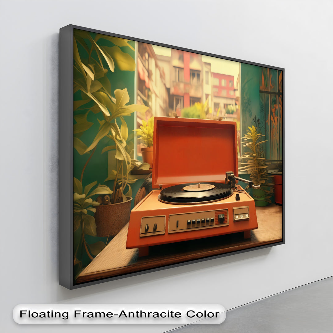 Groove in Bloom – Retro Record Player Canvas Print