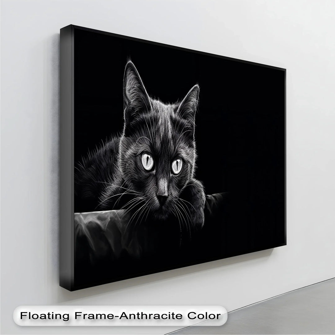 Midnight Gaze – Black Cat in Monochrome Shadow Cat Canvas Print - MyPhotoStation