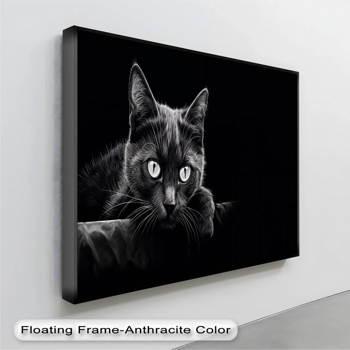 Midnight Gaze – Black Cat in Monochrome Shadow Cat Canvas Print - MyPhotoStation