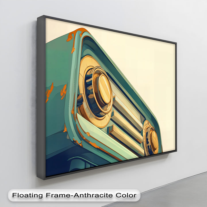 Tuned in Time – Retro Teal Radio Canvas Print