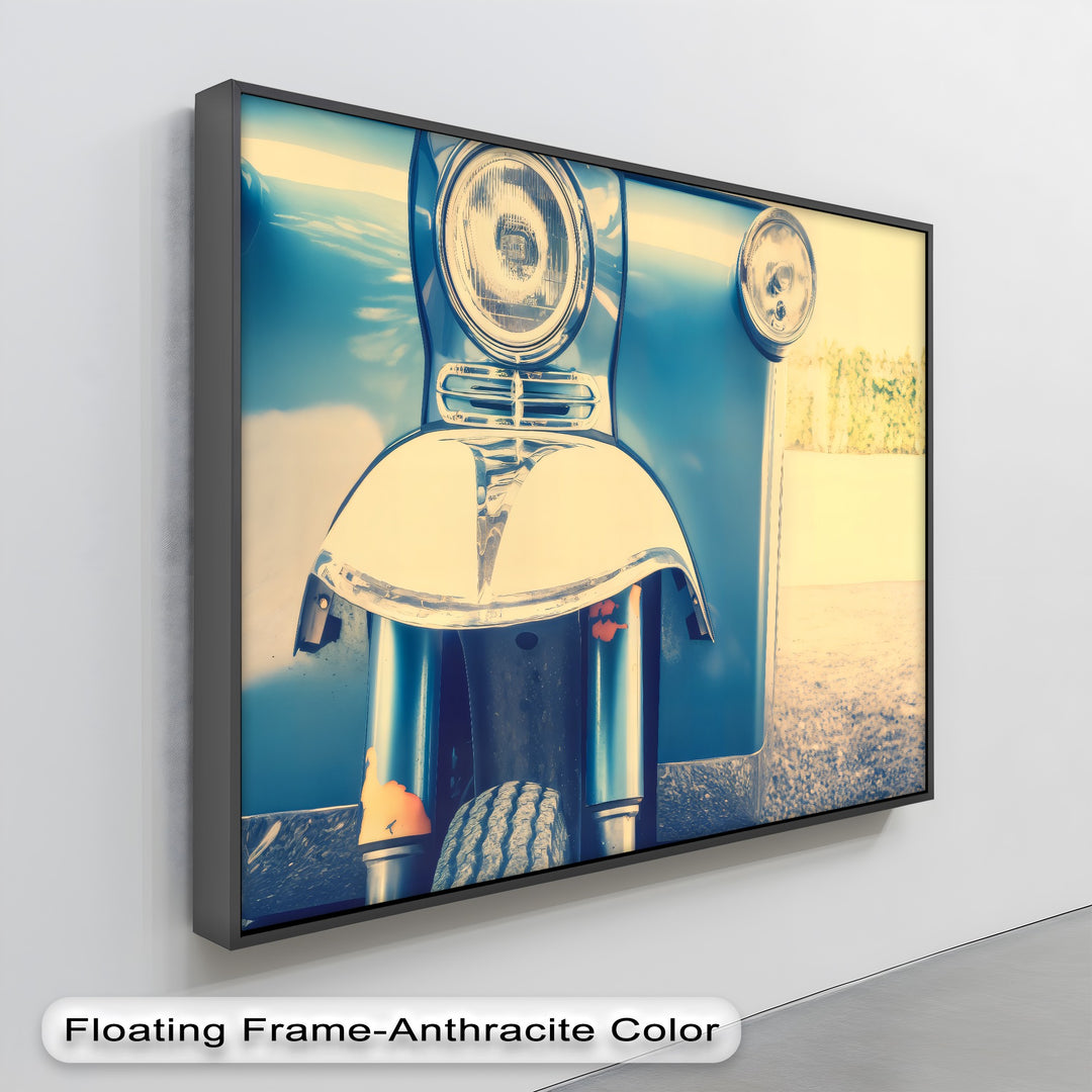 Chrome Nostalgia – Retro Blue Scooter Front Canvas Print