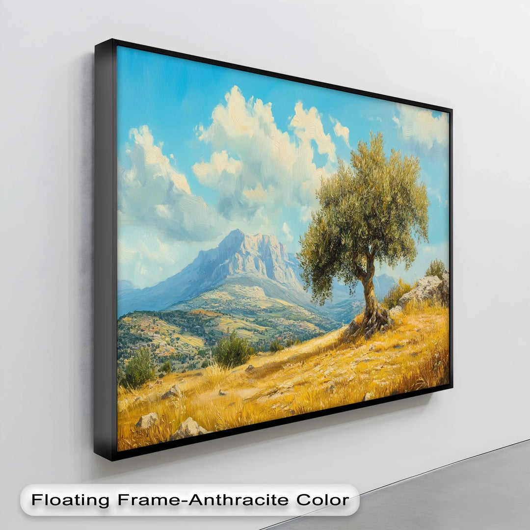 Lone Olive Tree in Golden Valley – Mediterranean Landscape Canvas Print