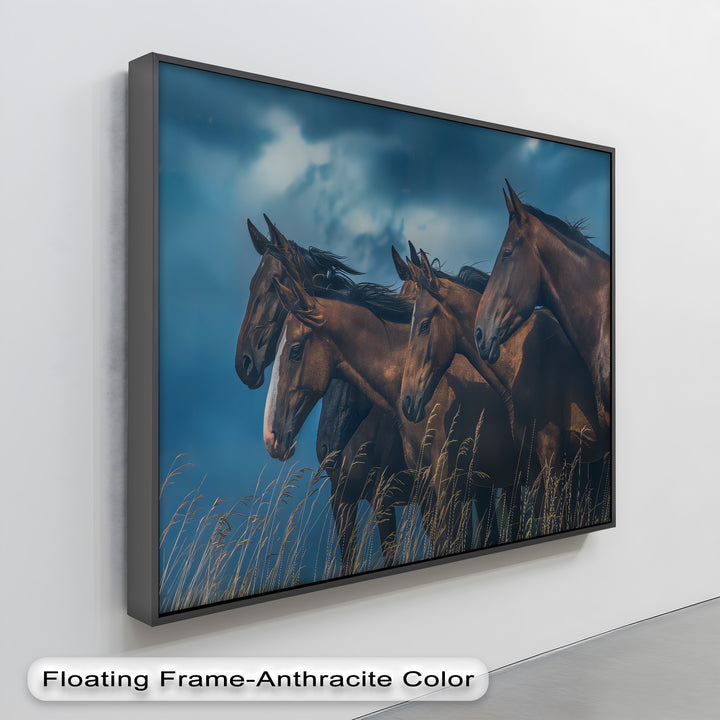 Herd of Brown Horses Under Moody Sky - Horse Canvas Print