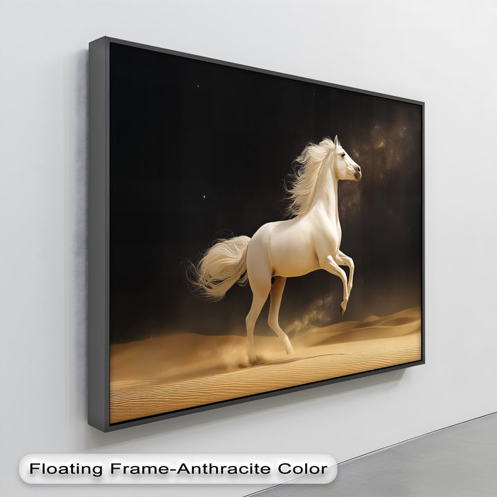 Desert Majesty – White Stallion in Golden Sands Canvas Print