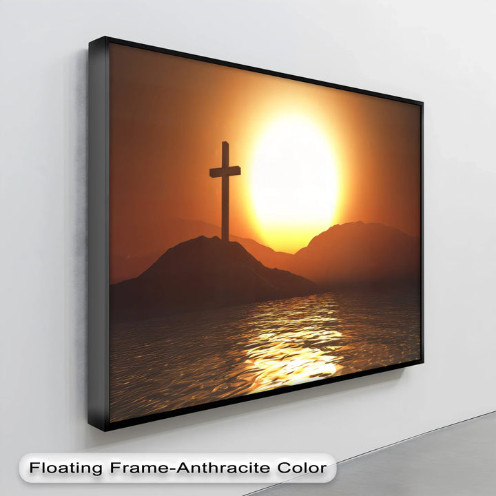 Sunset Cross on the Hill – Peaceful Christian Canvas Print