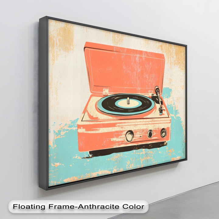 Spin Retro – Pop Art Record Player in Coral and Aqua Canvas Print