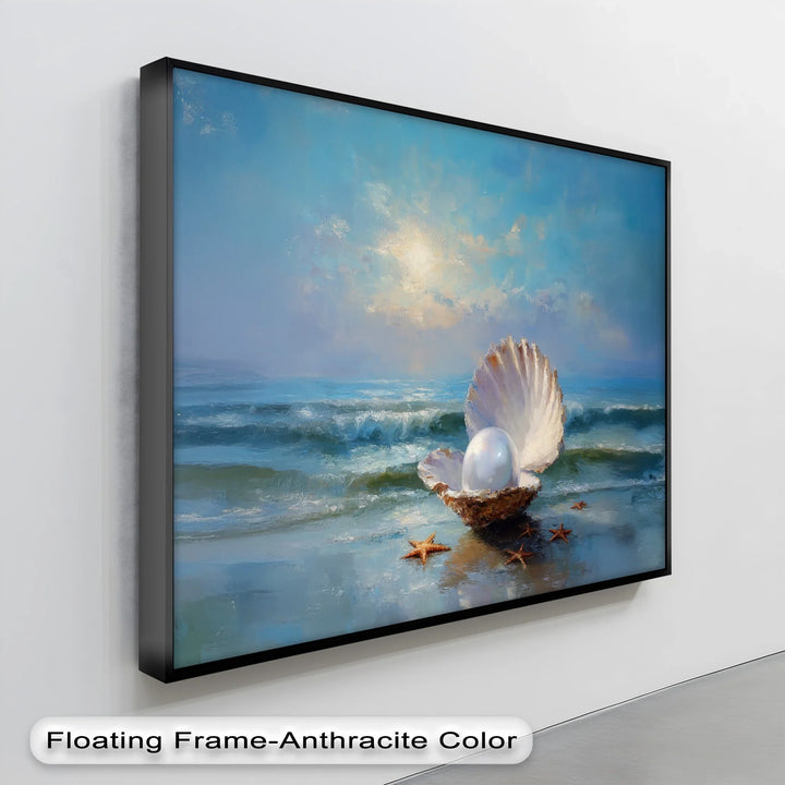 Open Seashell and Pearl at Shore – Coastal Canvas Print - MyPhotoStation