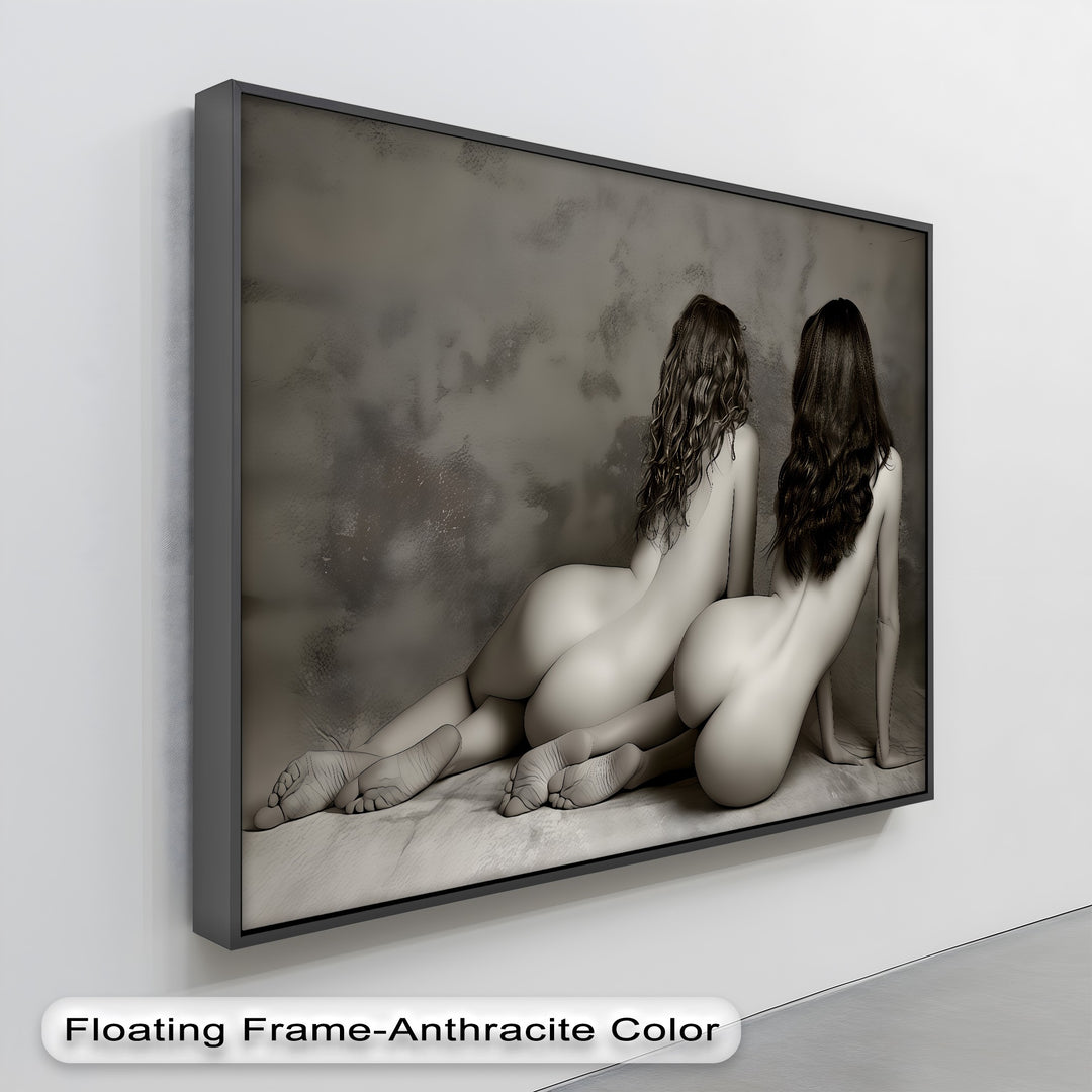 Sepia Reverie – Erotic Canvas Print with Two Nudes | Horizontal Wall Art