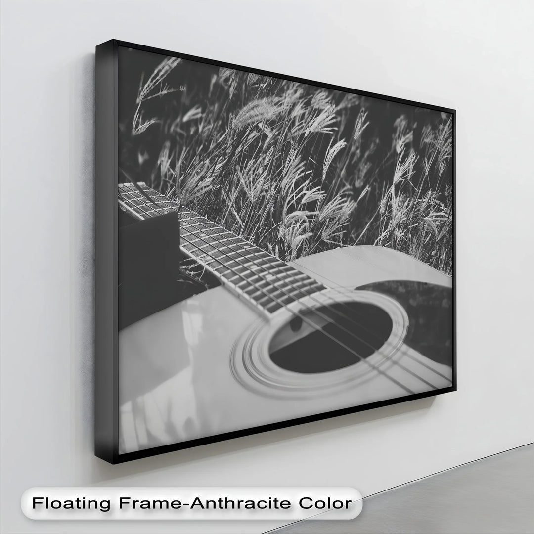 Acoustic Guitar in Field – Black and White Nature Music Canvas Prints - MyPhotoStation