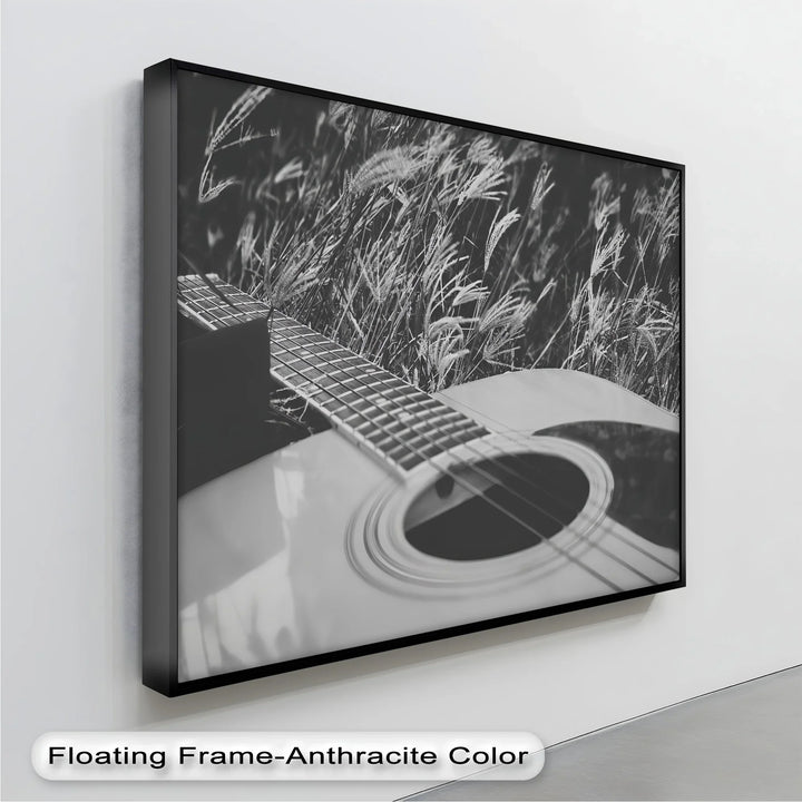 Acoustic Guitar in Field – Black and White Nature Music Canvas Prints - MyPhotoStation