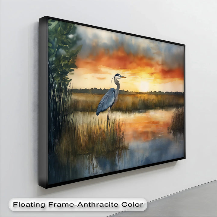 Golden Hour Marshland – Sunset Heron Canvas Wall Art - MyPhotoStation