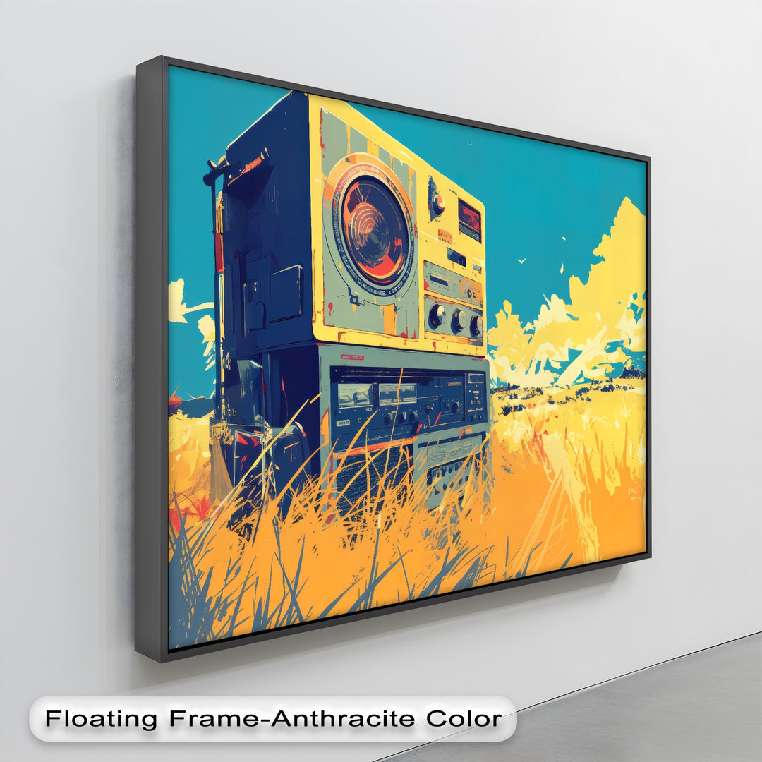 Retro Tape Machine in a Golden Meadow - Retro Canvas Print