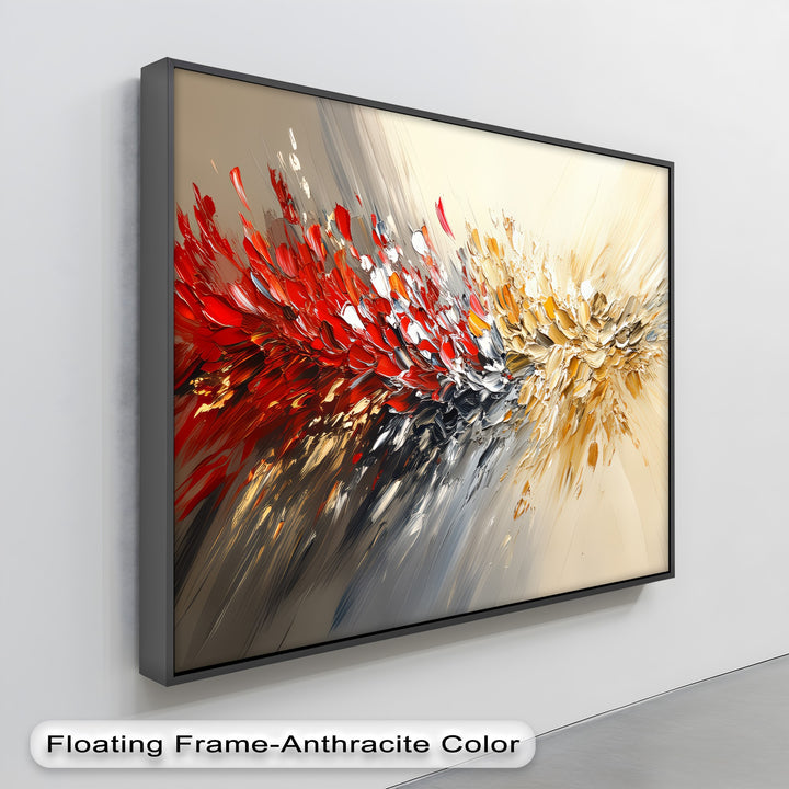 Fusion in Motion – Red, Gold & Silver Abstract Energy Canvas Print