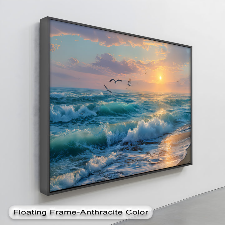 Seagulls Over a Sunset Beach - Canvas Print
