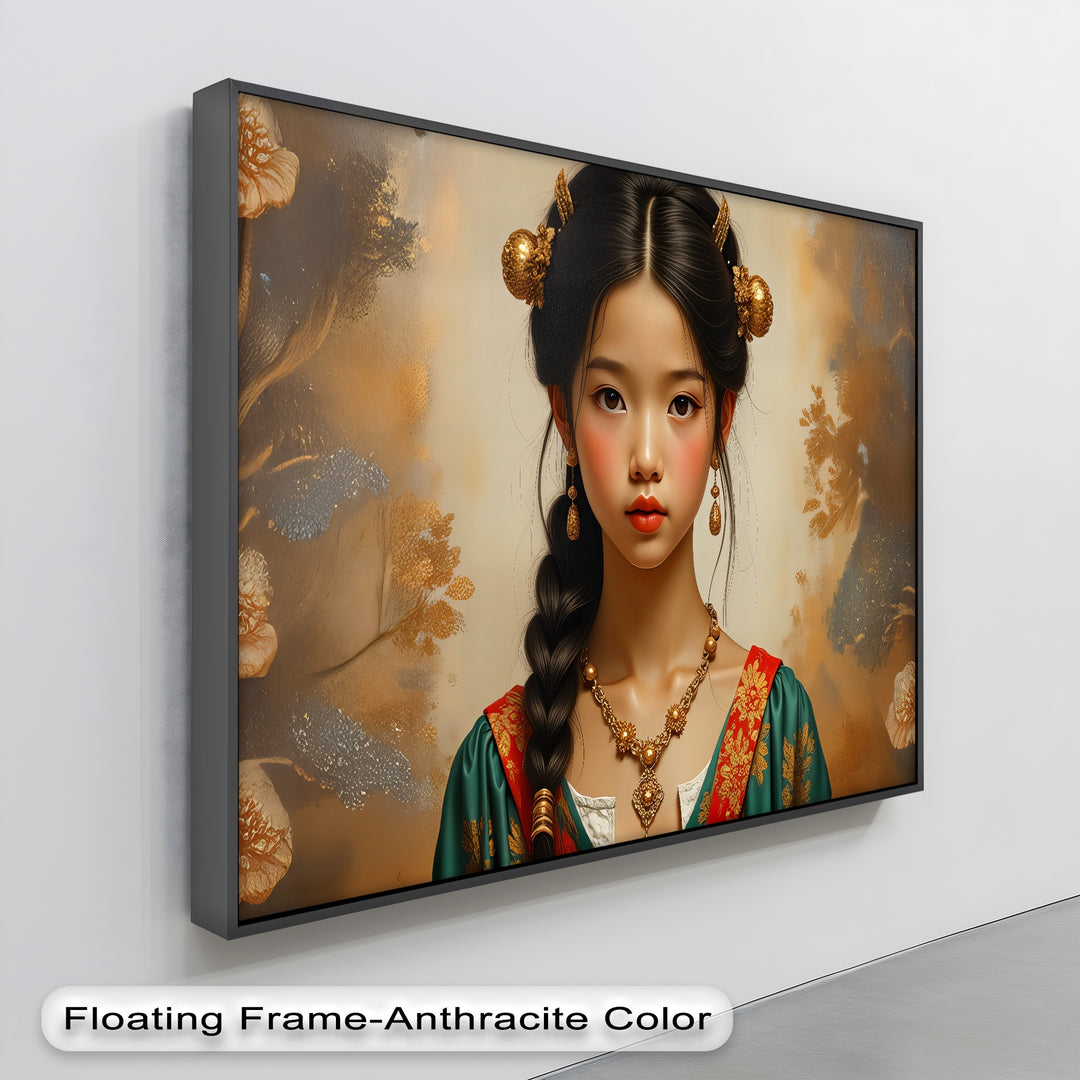 Golden Grace – Oriental Princess Portrait Canvas Wall Art | Biggest Canvas