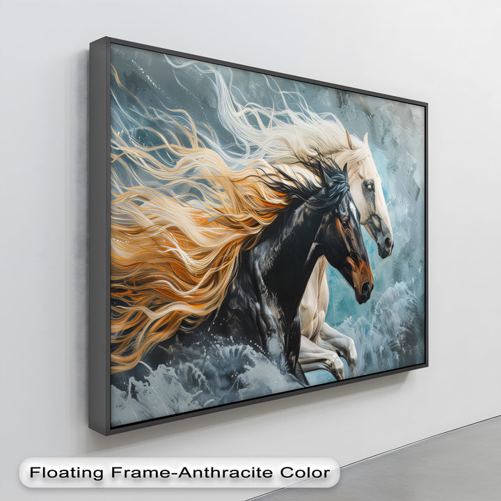 Tempest Charge – Black and White Stallions Abstract Canvas Print