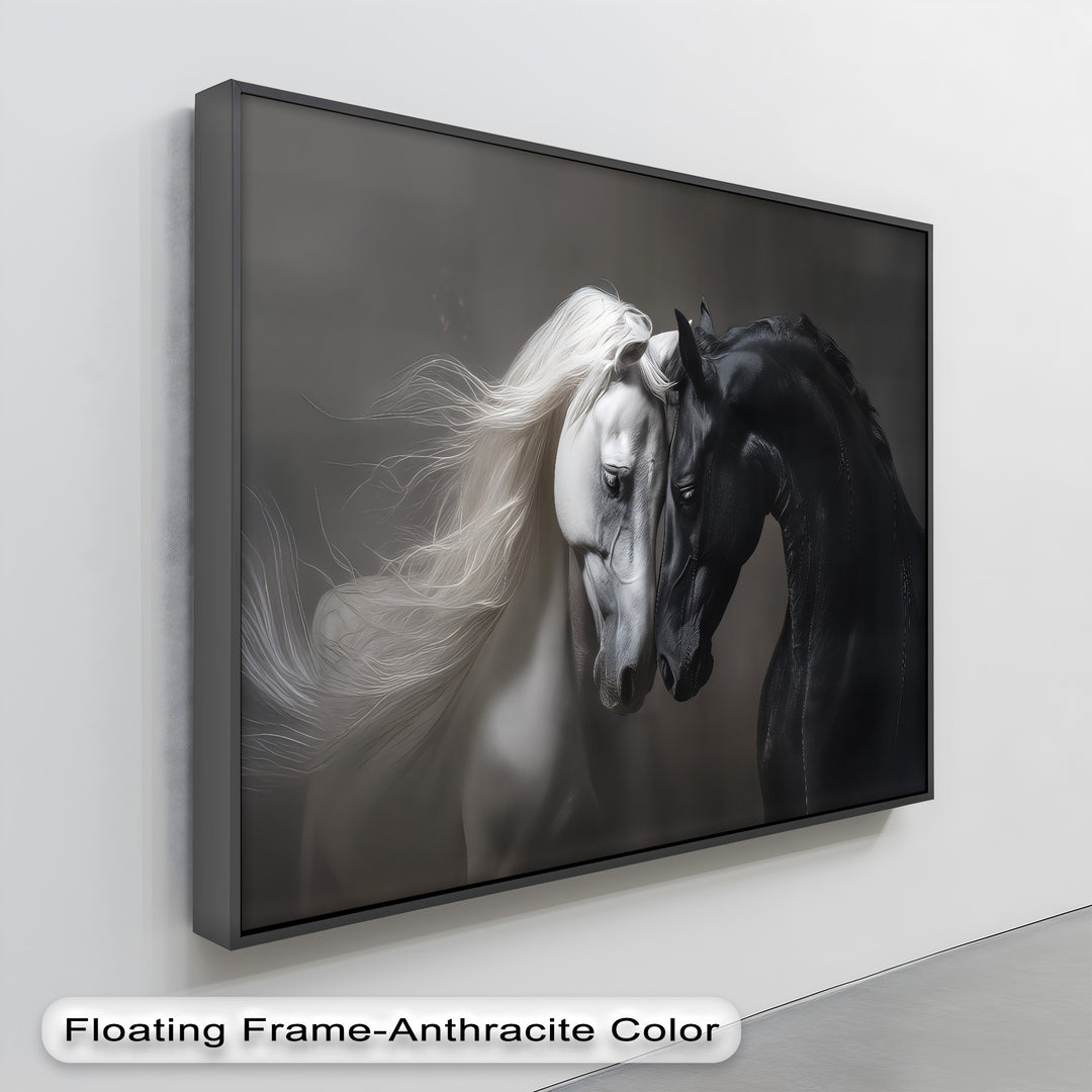 Yin & Flame – Intimate Contrast of Black and White Horses Canvas Print