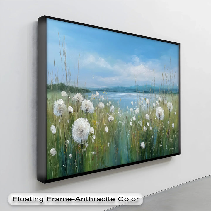 Whispers of Spring – Dandelion Field by the Lake Canvas Print - MyPhotoStation