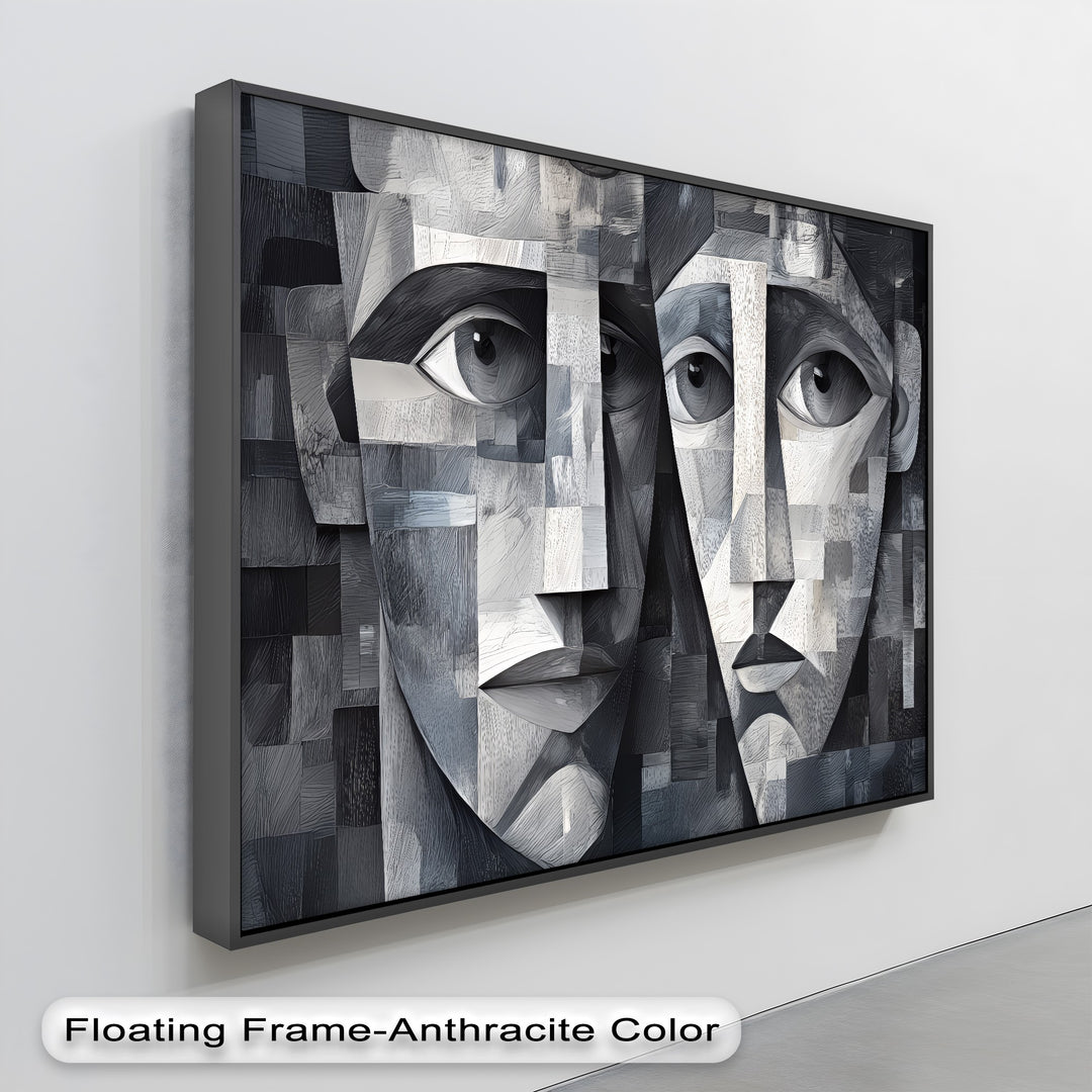 Fragmented Souls – Monochrome Abstract Faces Canvas Print