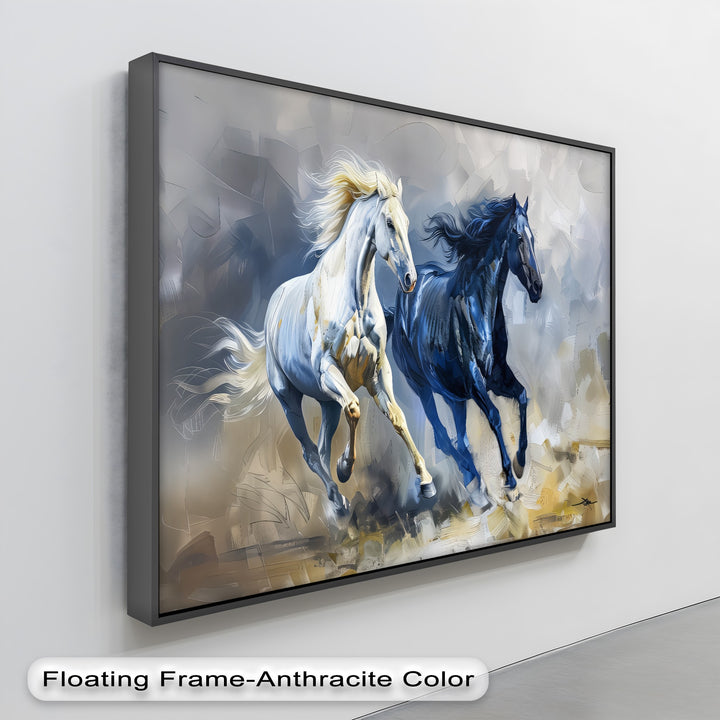 Celestial Gallop – Blue and White Abstract Horse Canvas Print