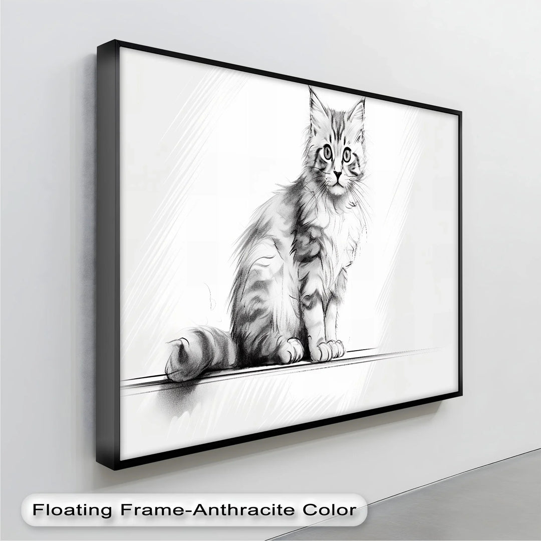 Whiskered Innocence – Fluffy Kitten Pencil Sketch Cat Canvas Print - MyPhotoStation