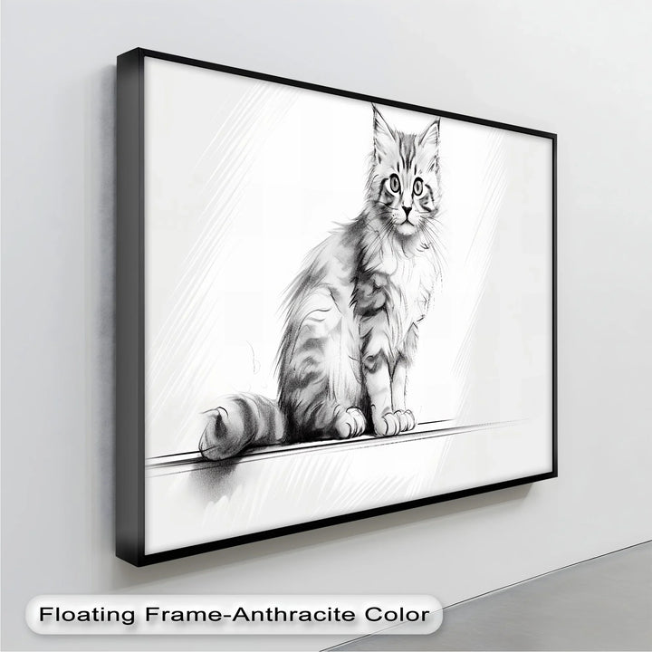 Whiskered Innocence – Fluffy Kitten Pencil Sketch Cat Canvas Print - MyPhotoStation