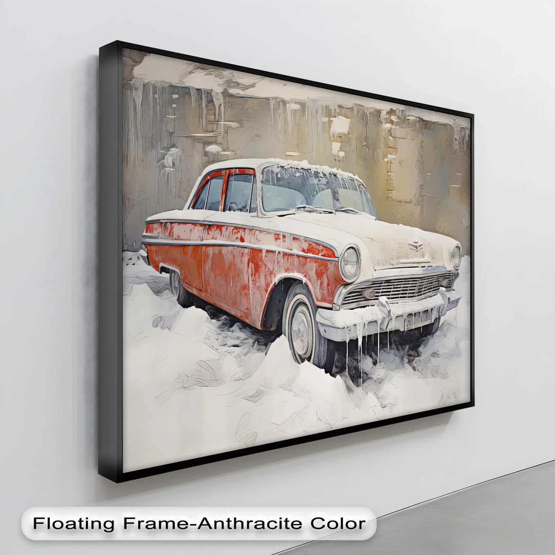 Vintage Red Sedan in Snow - Car Canvas Print