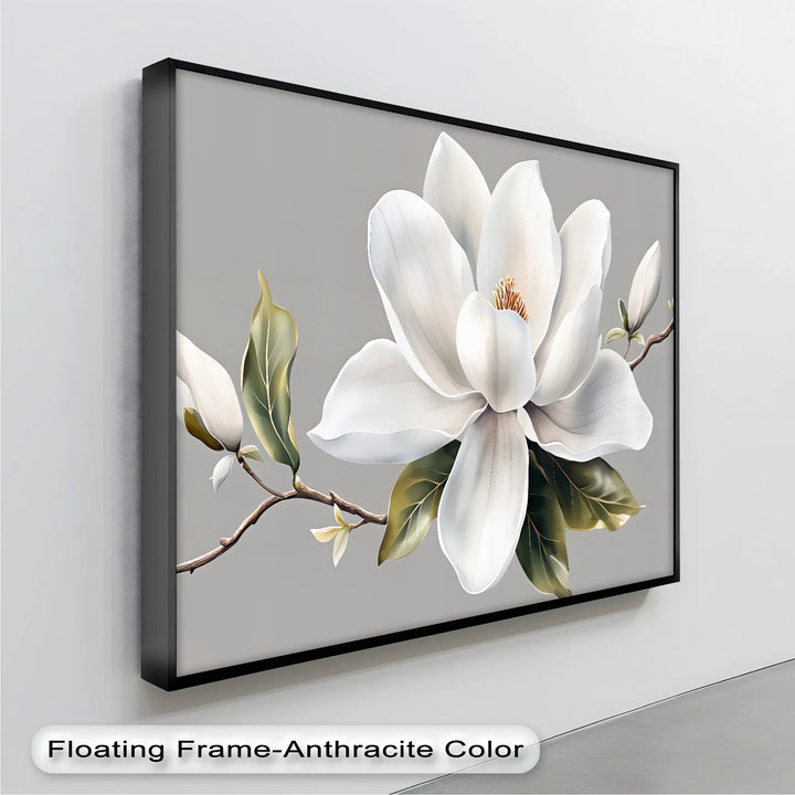 White Magnolia Bloom – Elegant Minimalist Floral Canvas Wall Art - MyPhotoStation