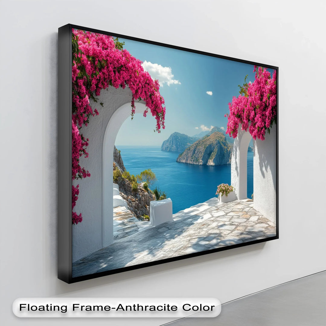 Cliffside Arches with Bougainvillea - Landscape Canvas Print