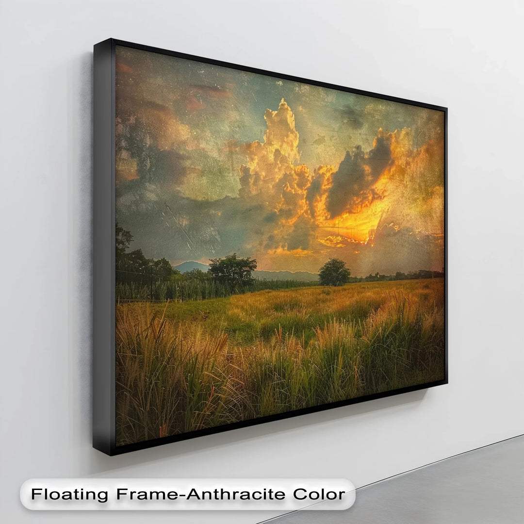 Golden Horizon – Rustic Sunset Field Landscape Canvas Print