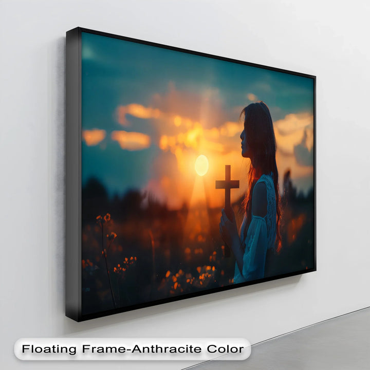 Spiritual Woman Holding Cross - Jesus Canvas Print