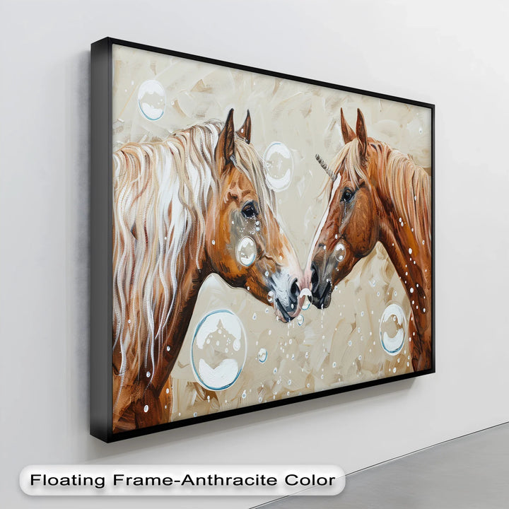 Bubble-Kissed Companions – Playful Unicorn Love Canvas Print - MyPhotoStation