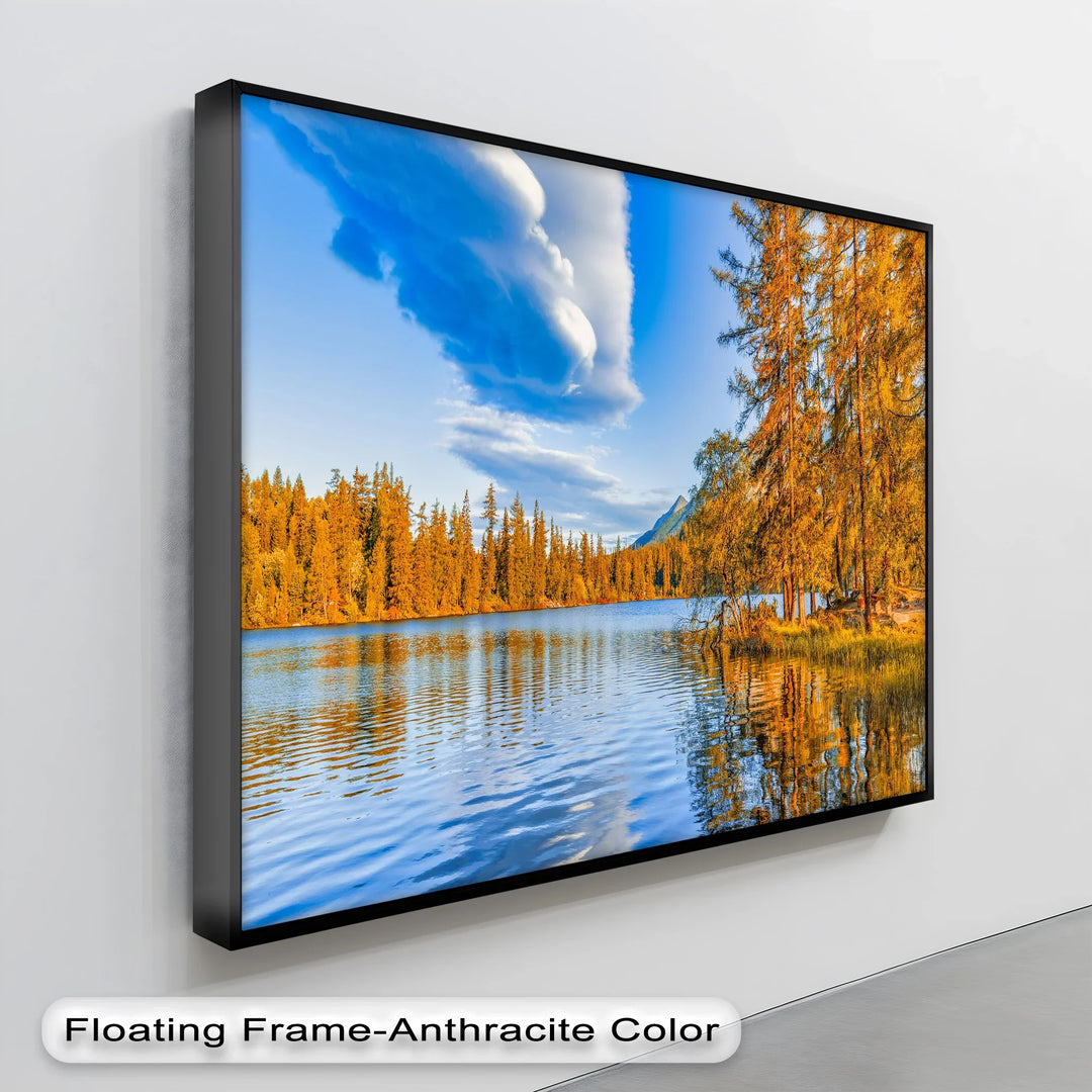 Golden Pines Reflected – Autumn Lakeside Canvas Print