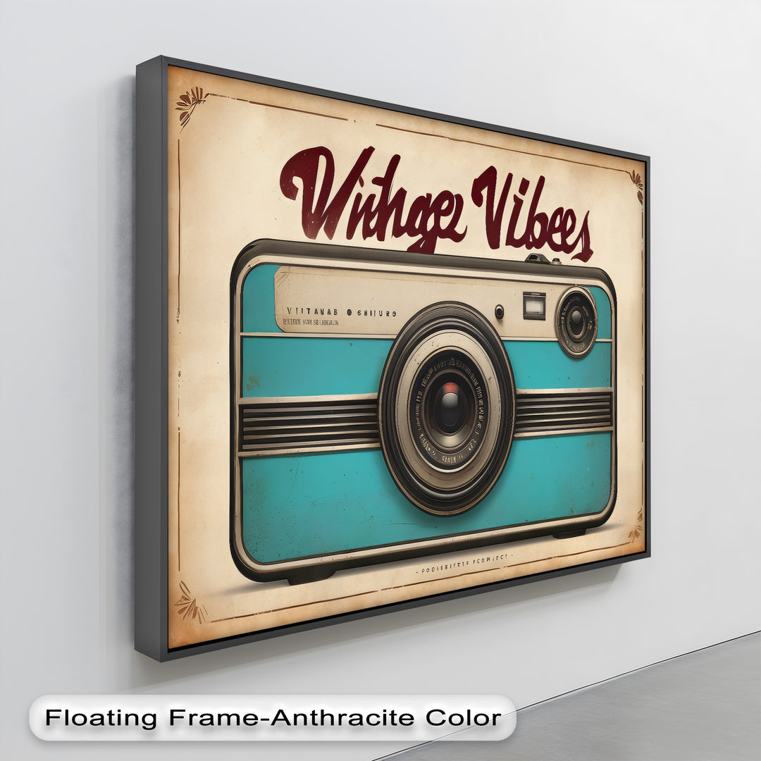 Vintage Vibes Camera – Retro Teal Canvas Print