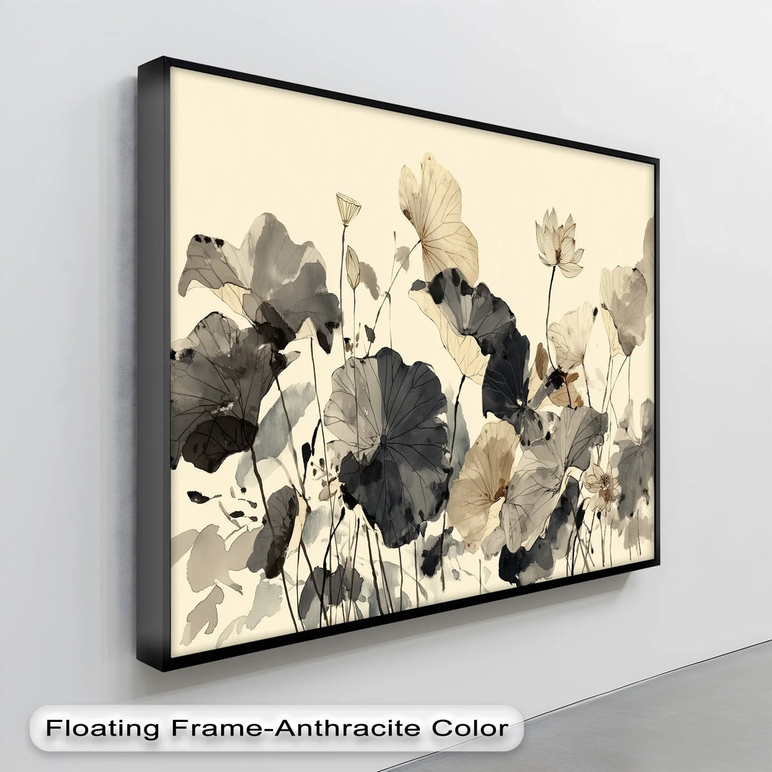 Ethereal Lotus Dance – Minimalist Ink Floral Canvas Print - MyPhotoStation