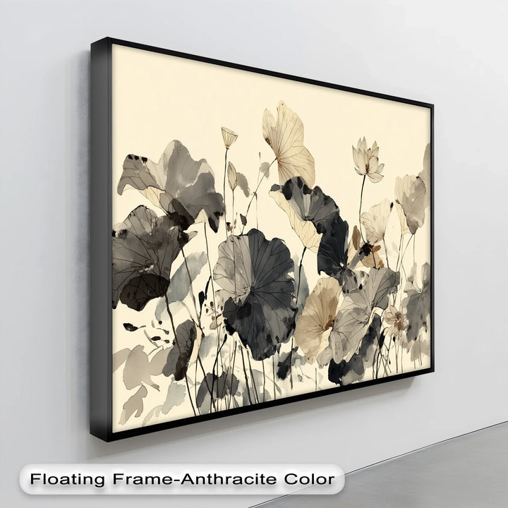 Ethereal Lotus Dance – Minimalist Ink Floral Canvas Print - MyPhotoStation