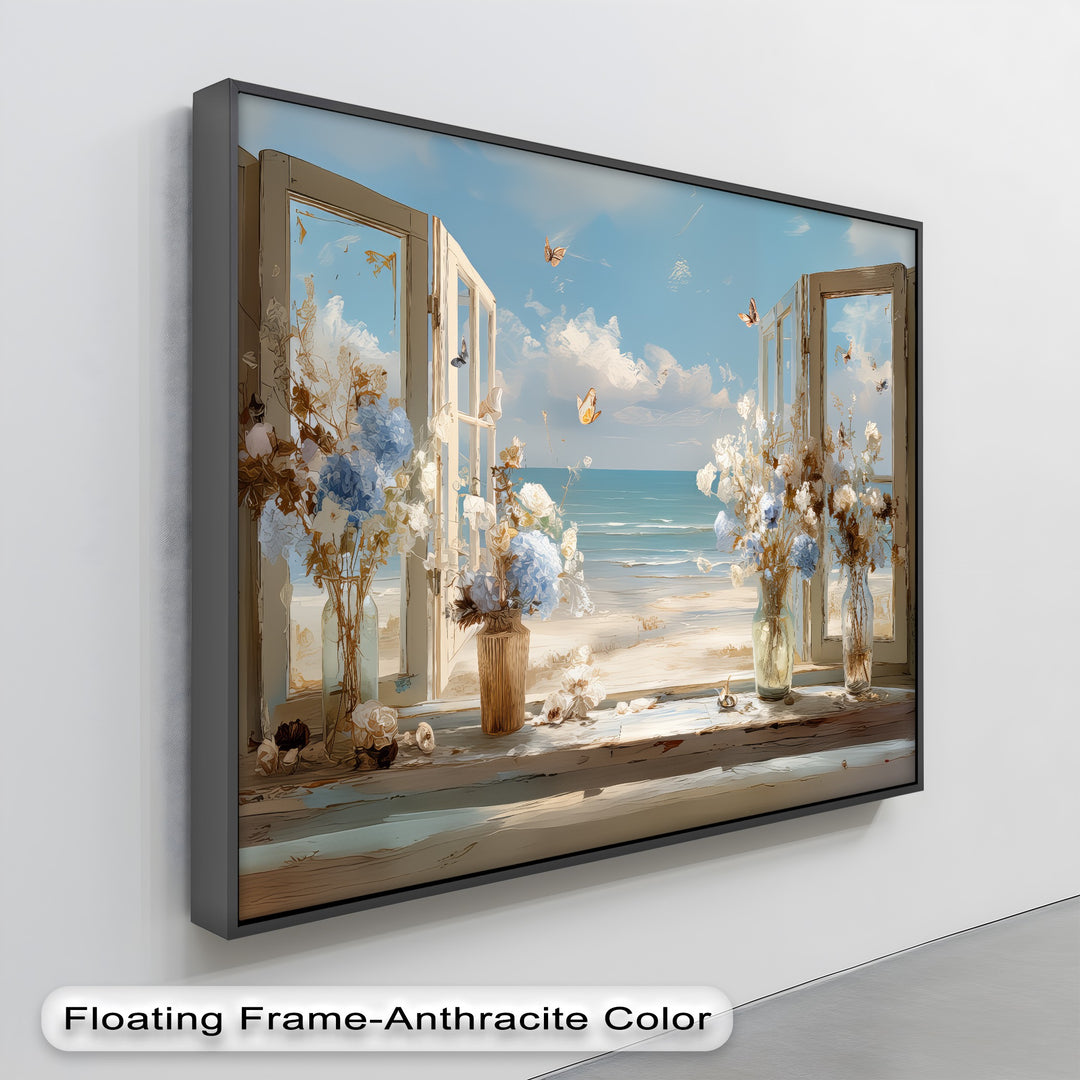 Coastal Breeze Awakening – Open Window Seaside Canvas Print