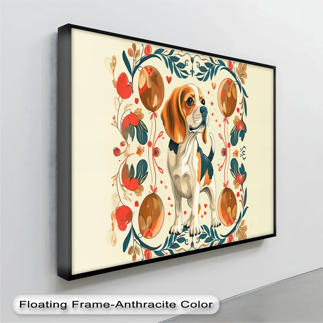 Decorative Dog Illustration with Floral Ornaments - Canvas Print - MyPhotoStation