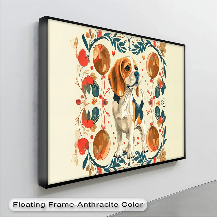 Decorative Dog Illustration with Floral Ornaments - Canvas Print - MyPhotoStation
