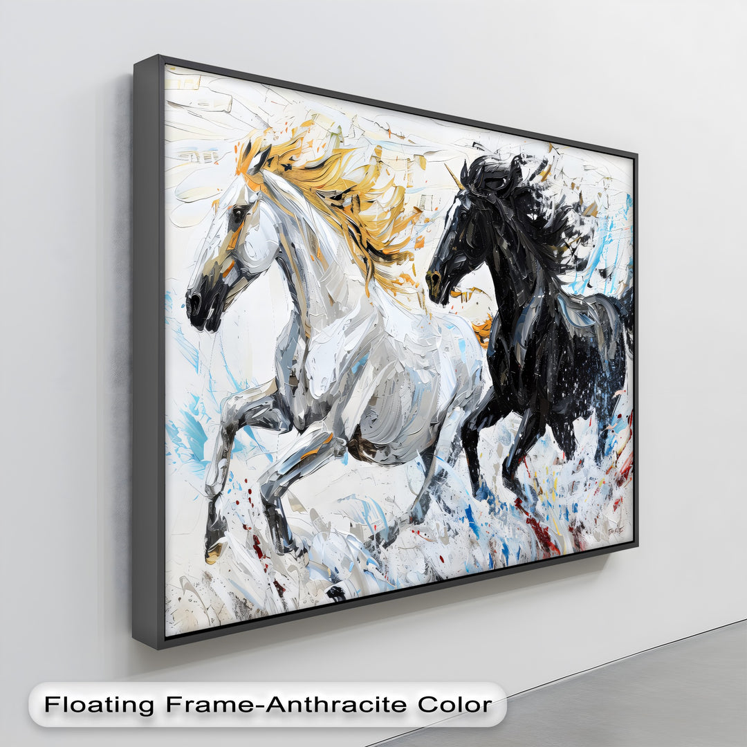 Ethereal Charge – Abstract Black and White Horse Canvas Print